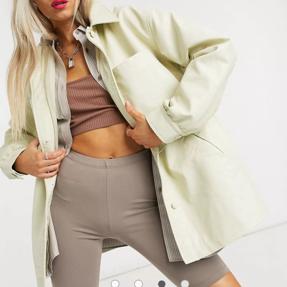 COLLUSION womens faux leather shacket in ecru 10